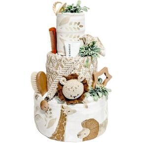 Safari Diaper Cake - Handmade Baby Shower Gift, Neutral, Boy Diaper Cake, Jungle, Sweet Safari Diaper cake, baby shower centerpiece - Tumbleweed Babies
