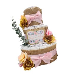 Baby in Bloom Spring Theme Diaper Cake - 3 Tier - Baby Shower Gift - Flowers, Blush Pink, Lilac Purple and Sea Green Ribbon Options