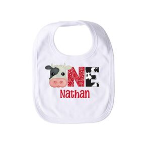 Cow First Birthday Bib Barnyard Farm 1st Birthday Personalized Baby Boy Bib Boys Custom Baby Name Gift Cake Smash Bib One Year Old