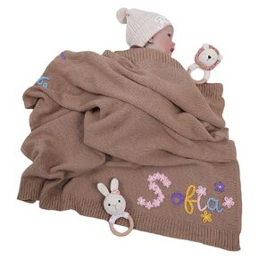 Personalized Baby Blanket, Custom Embroidered Blanket with Name, Chunky Knit Baby Blanket, 40 * 30inch, Handmade Infant Nursery Blankets, Newborn Baby Gifts for Boy/Girl, Baby Shower, Birthday