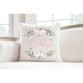 Girls Personalized Floral Pink Plush Decorative Nursery Pillow