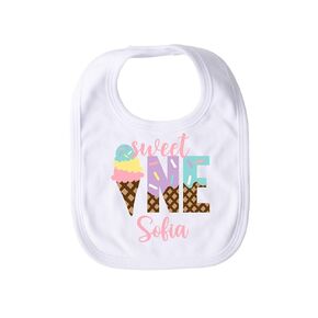 Sweet One First Birthday Bib Ice Cream 1st Birthday Personalized Baby Girl Bib Girls Custom Baby Name Cake Smash Bib One Year Old