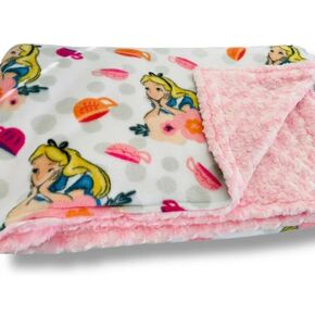 Alice with Teacups Fleece Blanket - Luxe Cuddle Baby Pink Dwirl Minky Blant/Filese Throw/Minky Throw/Baby Minky Blanket