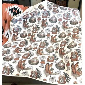Baby Quilt Woodland Animals Reading/Quilted Baby Blanket/Cotton Quilt/Baby Blanket/Baby Bedding/Patted Play Mat