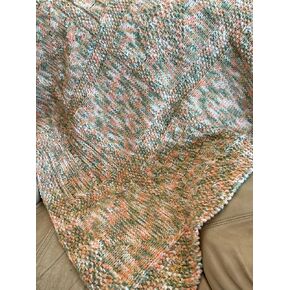 Knit Baby Blanket, Peach and Green Block Pattern, 43 x 50 inches, Double-Knit Acrylic