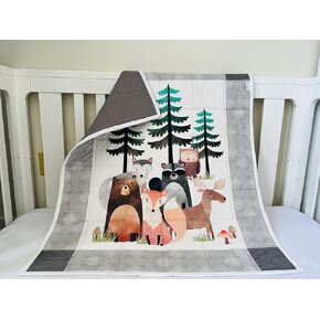 Baby Quilt Woodland Animals. Tummy Time Quilted Blanket. 100% Cotton Quilted Floor Quilt. Nursery Crib Quilt Baby Shower Gift