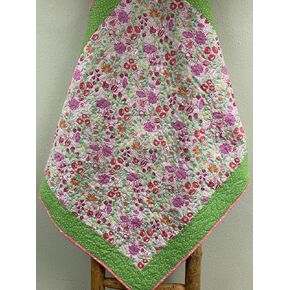 Baby Girl Soft Pastel Pink Strawberries and Flowers Large Crib Quilt, 40x44", Shower Gift Toddler Throw, Car Seat Blanket Cotton Washable TahoeQuilts Handmade