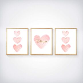 Blush and Gold Nursery Wall Art, Baby Nursery Prints with Custom Name in Gold, Set of 3, UNFRAMED