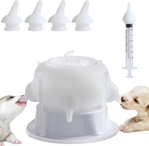 Nursing Nipple Puppy Feeders for Multiple Puppies, 200ml Food-Grade Silicone with 4 Adjustable Detachable Nipples, Smooth Flow Nipple for Kitten Bottle Feeding Kit(Pink) in Saudi Arabia