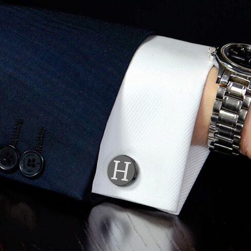 ايرون بوكس مجموعة ازرار اكمام ومشبك ربطة عنق للرجال بتصميم مخصص بلون اسود وشريط ربطة عنق بحروف الابجدية A-Z مع صندوق للاب والزوج والعريس in Kuwait