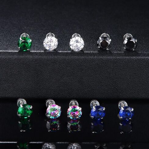 FIASASO 5 أزواج من أقراط التيتانيوم الجراحية المسطحة المصنوعة من الفولاذ المقاوم للصدأ للرجال والنساء قوس قزح 5A مكعب زركونيا برغي خلفي أقراط الغضروف أقراط النوم هيبوالرجينيك in Kuwait