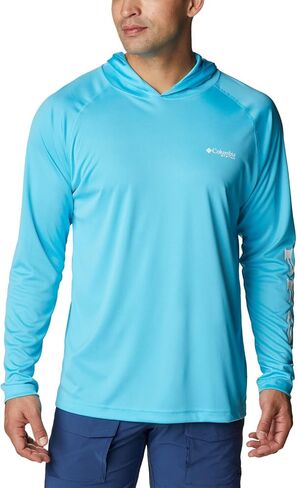 Columbia Men's Terminal Tackle Hoodie, Carbon/Opal Blue Logo, 2X Tall in Saudi Arabia