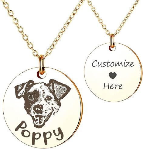 Anavia Customized Pet Portrait & Name Necklace, Personalized Pet Gifts Photo Engraved Necklace, Pet Memorial Jewelry Gift, Cat Dog Necklace for Animal Lover, Dog Mom, Birthday Gift in Saudi Arabia
