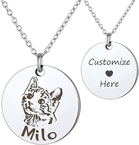 Anavia Customized Pet Portrait & Name Necklace, Personalized Pet Gifts Photo Engraved Necklace, Pet Memorial Jewelry Gift, Cat Dog Necklace for Animal Lover, Dog Mom, Birthday Gift in Saudi Arabia