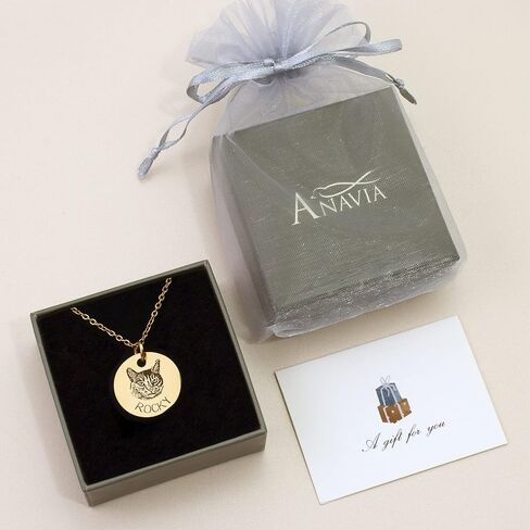 Anavia Customized Pet Portrait & Name Necklace, Personalized Pet Gifts Photo Engraved Necklace, Pet Memorial Jewelry Gift, Cat Dog Necklace for Animal Lover, Dog Mom, Birthday Gift in Saudi Arabia