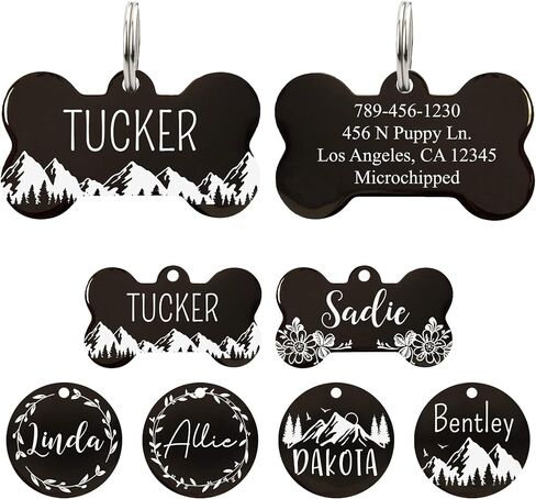 Ultra Joys Stainless Steel Pet ID Tag Dog Name Tags Personalized Front and Back Engraving, Customized Dog Tags and Cat Tag, Optional Engraved on Both Sides, Bone Tag with Mountain Design, Large in Kuwait