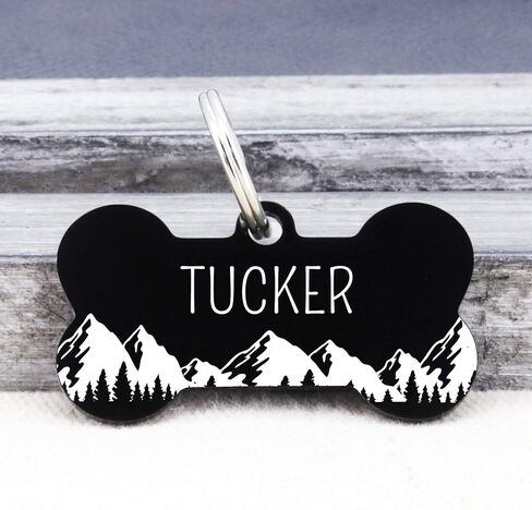 Ultra Joys Stainless Steel Pet ID Tag Dog Name Tags Personalized Front and Back Engraving, Customized Dog Tags and Cat Tag, Optional Engraved on Both Sides, Bone Tag with Mountain Design, Large in Kuwait