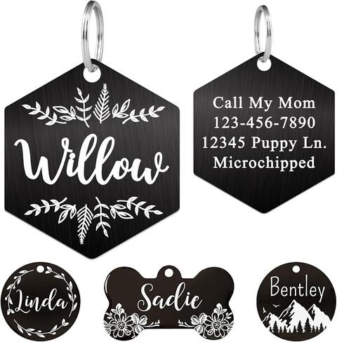 Ultra Joys Stainless Steel Pet ID Tag Dog Name Tags Personalized Front and Back Engraving, Customized Dog Tags and Cat Tag, Optional Engraved on Both Sides, Bone Tag with Mountain Design, Large in Kuwait