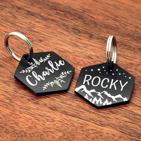 Ultra Joys Stainless Steel Pet ID Tag Dog Name Tags Personalized Front and Back Engraving, Customized Dog Tags and Cat Tag, Optional Engraved on Both Sides, Bone Tag with Mountain Design, Large in Kuwait