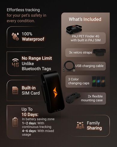 PAJ GPS Dog Tracker - 4G Real-Time Tracking & Runaway Alerts - Waterproof, Long-Range, Smart App Monitor Health & Activity - Fits Any Collar, Mini Device Navigator Chip - Subscription Required - Black in Kuwait