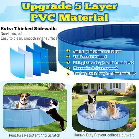 PatiencET Foldable Dog Pool, 63'' Portable Dog Swimming Pool with Quick Drain Valve, Pet Puppy Bathing Tub for Indoor Outdoor in Saudi Arabia