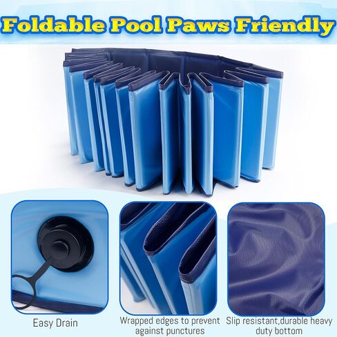 PatiencET Foldable Dog Pool, 63'' Portable Dog Swimming Pool with Quick Drain Valve, Pet Puppy Bathing Tub for Indoor Outdoor in Saudi Arabia