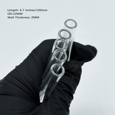 Reusable Clear 4"(100mm) Glass Blowing Tubes :Length:4Inches: OD-12MM: Wall Thickness :2MM, 5Pcs Glass Tubing Blowing Tubes + Cleaning Brush + Protect Box in Saudi Arabia