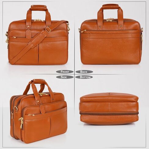 Full Grain Leather Briefcase for Men Top Choice Gifts Laptop Bag Multiple 16'' Compartments Brass Hardware in Kuwait