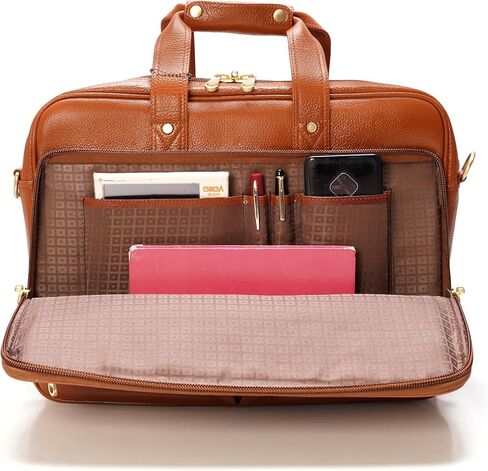 Full Grain Leather Briefcase for Men Top Choice Gifts Laptop Bag Multiple 16'' Compartments Brass Hardware in Kuwait