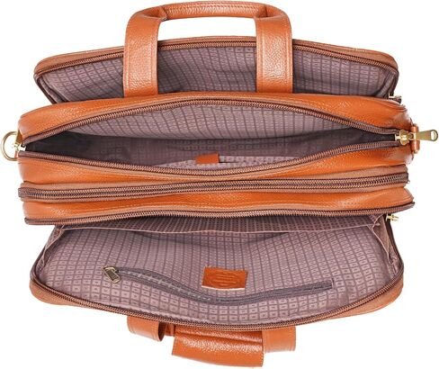 Full Grain Leather Briefcase for Men Top Choice Gifts Laptop Bag Multiple 16'' Compartments Brass Hardware in Kuwait