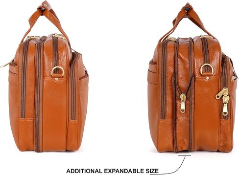 Full Grain Leather Briefcase for Men Top Choice Gifts Laptop Bag Multiple 16'' Compartments Brass Hardware in Kuwait