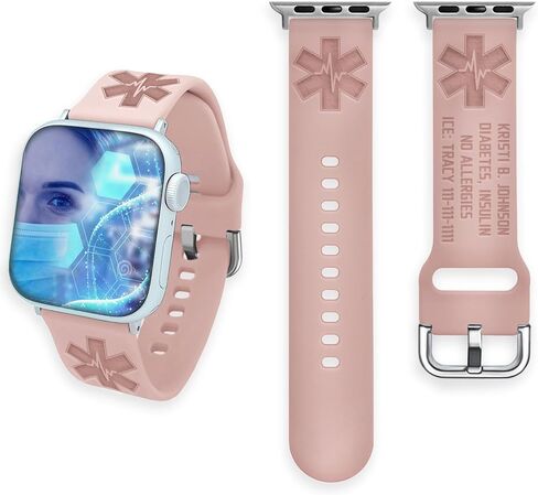 Emergency Medical Alert Personalized Bands Compatible with Apple Watch Silicone Strap 38 40 41 42 44 45 Custom ID Bracelets Medical Bracelets Wristband for Men Women (Pink Sand, 42mm (for Series 10) M/L) in Saudi Arabia