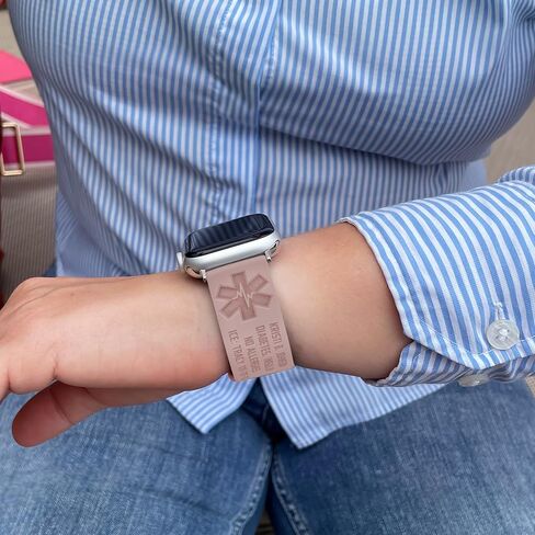 Emergency Medical Alert Personalized Bands Compatible with Apple Watch Silicone Strap 38 40 41 42 44 45 Custom ID Bracelets Medical Bracelets Wristband for Men Women (Pink Sand, 42mm (for Series 10) M/L) in Saudi Arabia