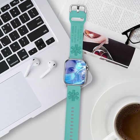 Emergency Medical Alert Personalized Bands Compatible with Apple Watch Silicone Strap 38 40 41 42 44 45 Custom ID Bracelets Medical Bracelets Wristband for Men Women (Pink Sand, 42mm (for Series 10) M/L) in Saudi Arabia