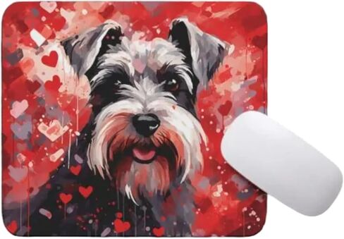 Miniature Schnauzer Mouse Pad Dog with Red Hearts Pattern Non-Slip Rubber Mouse Pad Puppy in Love Mouse Pad for Home Office Work Desk Computer Desktop Laptop for Dog Lovers in Saudi Arabia