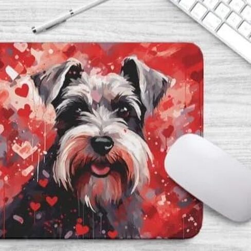 Miniature Schnauzer Mouse Pad Dog with Red Hearts Pattern Non-Slip Rubber Mouse Pad Puppy in Love Mouse Pad for Home Office Work Desk Computer Desktop Laptop for Dog Lovers in Saudi Arabia