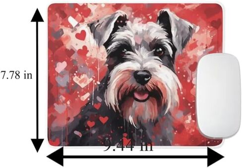 Miniature Schnauzer Mouse Pad Dog with Red Hearts Pattern Non-Slip Rubber Mouse Pad Puppy in Love Mouse Pad for Home Office Work Desk Computer Desktop Laptop for Dog Lovers in Saudi Arabia