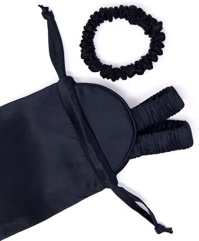 100% Mulberry Silk Sleep Mask Set - Adjustable Eye Mask with Pouch & Scrunchie for Men & Women, Large Size, Total Blackout, Noise Reduction, Ear Protection, Hypoallergenic, Moisture-Wicking, Handcrafted in the USA (Black) in Saudi Arabia