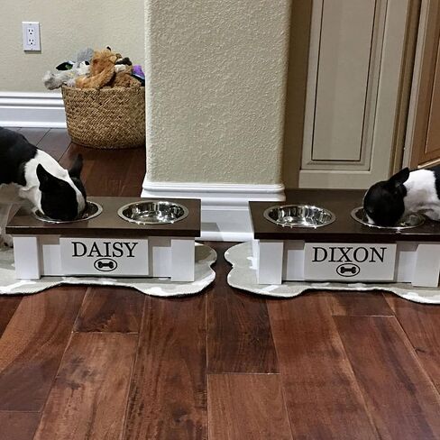 Personalized Elevated Dog Bowl Stand for Large, Medium, Small, X-Small Dogs - Stainless Steel Food and Water Bowls - Raised Dog Dish with Internal Storage (Large, Dark Walnut) in Kuwait