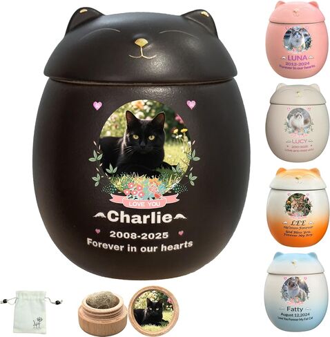Custom Cat Urn,Pet Urn,Pet Urns for Cats,Pet Cremation Urn,Cat Urns for Ashes,Urns for Cats,Pet Urns for Cats Ashes,Ceramic Urn,Handmade Custom Personalized|Black Cat in Kuwait