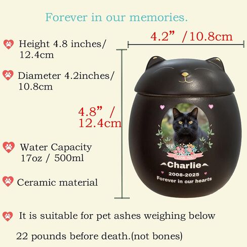 Custom Cat Urn,Pet Urn,Pet Urns for Cats,Pet Cremation Urn,Cat Urns for Ashes,Urns for Cats,Pet Urns for Cats Ashes,Ceramic Urn,Handmade Custom Personalized|Black Cat in Kuwait