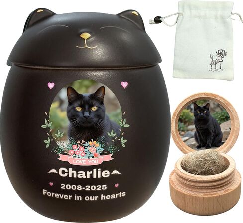 Custom Cat Urn,Pet Urn,Pet Urns for Cats,Pet Cremation Urn,Cat Urns for Ashes,Urns for Cats,Pet Urns for Cats Ashes,Ceramic Urn,Handmade Custom Personalized|Black Cat in Kuwait