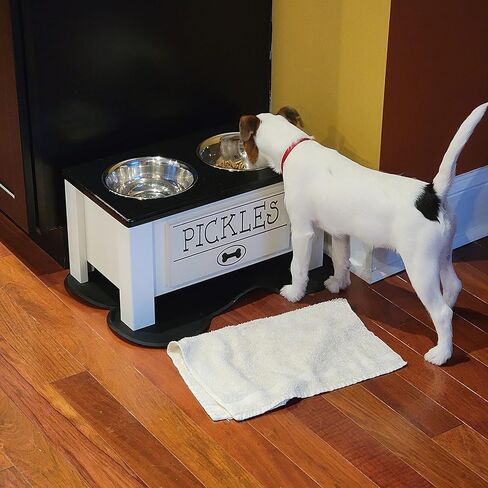Personalized Elevated Dog Bowl Stand for Large, Medium, Small, X-Small Dogs - Stainless Steel Food and Water Bowls - Raised Dog Dish with Internal Storage (Large, Dark Walnut) in Saudi Arabia