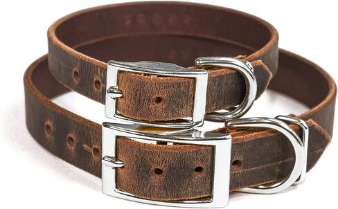 Handmade Personalized Bridle Leather Dog Collar, Engraved Pet Name, Nickel/Silver Tone Hardware (Distressed Brown) in Kuwait