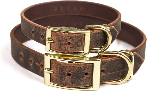 Handmade Personalized Bridle Leather Dog Collar, Engraved Solid Brass Nameplate (Distressed Brown) in Kuwait