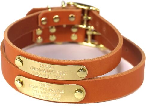 Handmade Personalized Bridle Leather Dog Collar, Engraved Solid Brass Nameplate (Distressed Brown) in Kuwait
