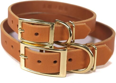 Handmade Personalized Bridle Leather Dog Collar, Engraved Solid Brass Nameplate (Distressed Brown) in Kuwait