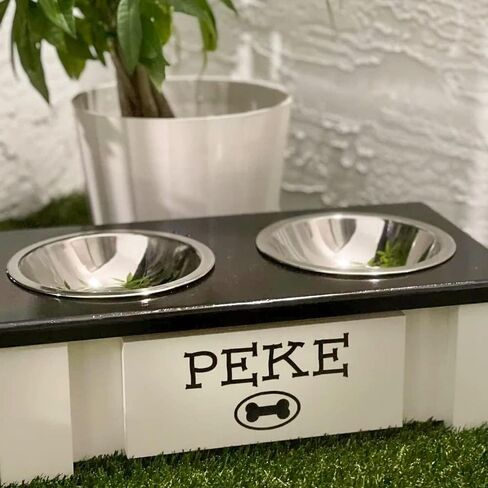 Personalized Elevated Dog Bowl Stand for Large, Medium, Small, X-Small Dogs - Stainless Steel Food and Water Bowls - Raised Dog Dish with Internal Storage (Large, Dark Walnut) in Saudi Arabia
