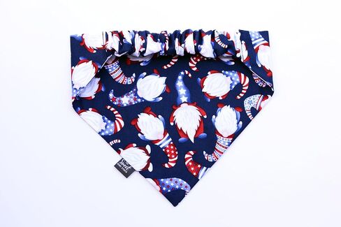 Patriotic 4th of July Scrunchie Dog Bandana, Handmade Red, White, and Blue Elastic Dog Bandana, Independence Day Stars and Stripes Pet Neckwear (XX-Large, Patriotic Gnomes) in Kuwait