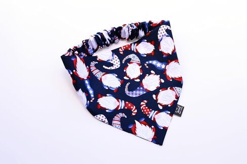 Patriotic 4th of July Scrunchie Dog Bandana, Handmade Red, White, and Blue Elastic Dog Bandana, Independence Day Stars and Stripes Pet Neckwear (XX-Large, Patriotic Gnomes) in Kuwait